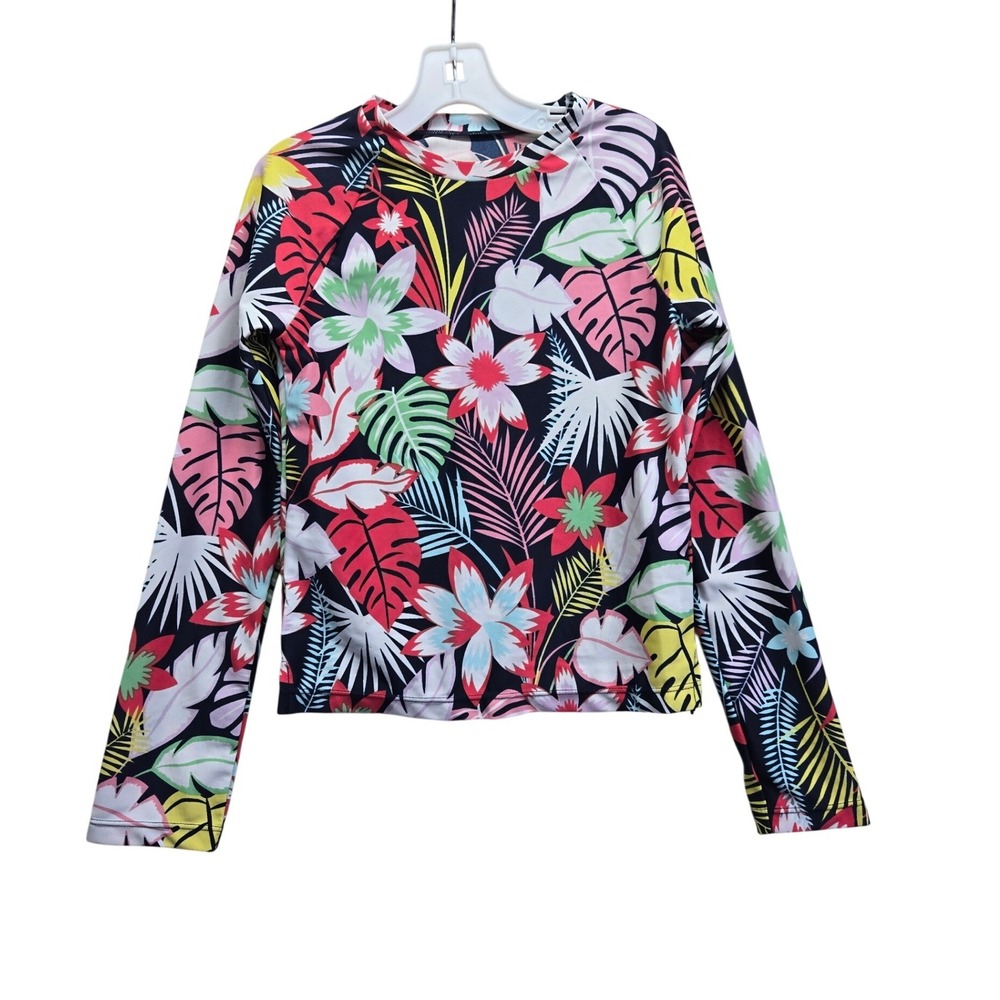 Gap Kids Girls Rash Guard Swim Top Long Sleeve Tropical Floral Multicolor Medium